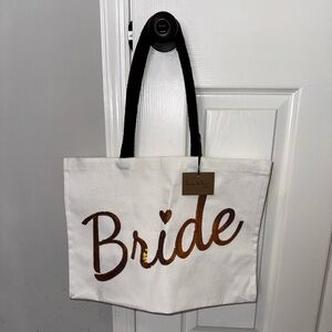 Bride White and Black Tote Bag with Gold Sequins NWT